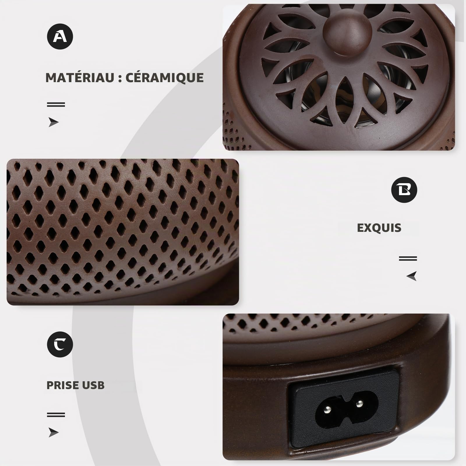 Doitool BrûLeur D'Encens ÉLectrique avec Minuterie Et RéGlage De La TempéRature Encensoir pour Salon Bureau HôTel DéCoration Portable 4.72X4.72X4.13In