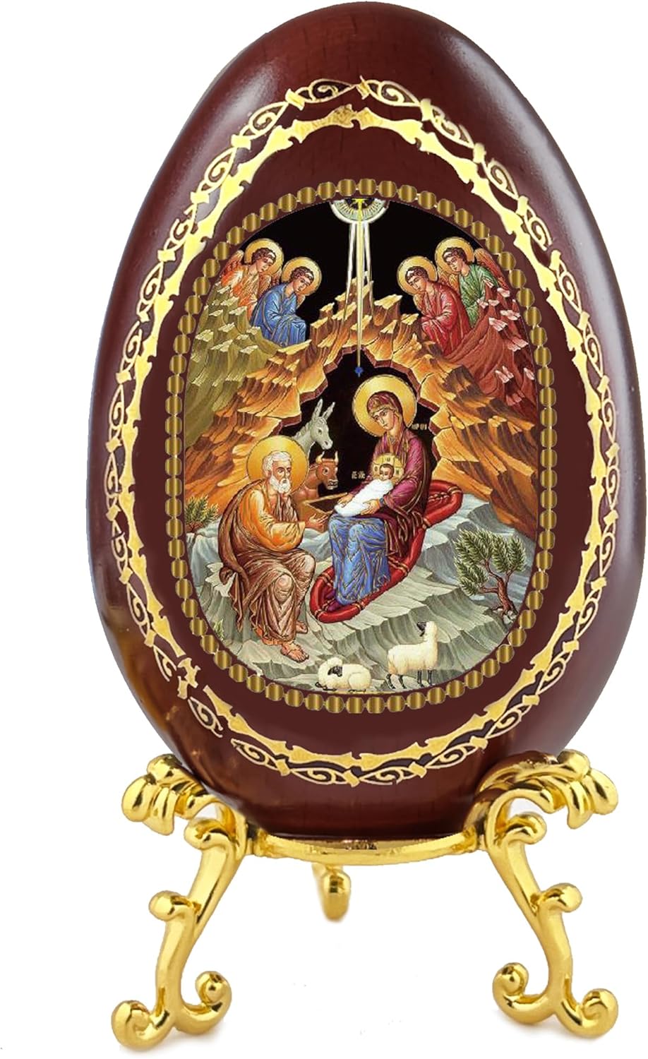 Needzo Nativity of Christ Byzantine Icon Egg Stand Holder, 5 1/2 Inch, Christmas Decoration Gift