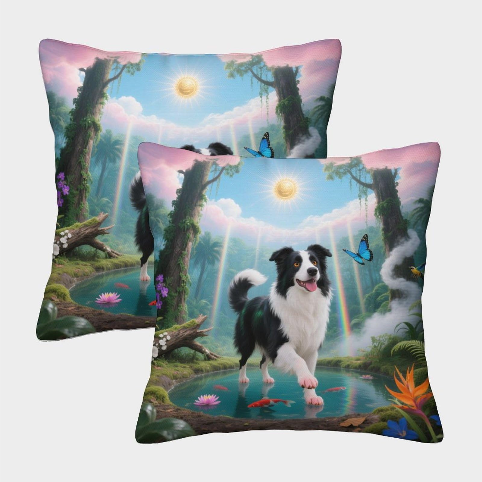 Emyxpaqm Style-8 Border Collie Cushion Covers Set Of 2, Premium Polyester Throw Pillow Covers With Hidden Zipper, Premium Square Throw Pillow Cases, For Livingroom Couch Sofa 45X45cm