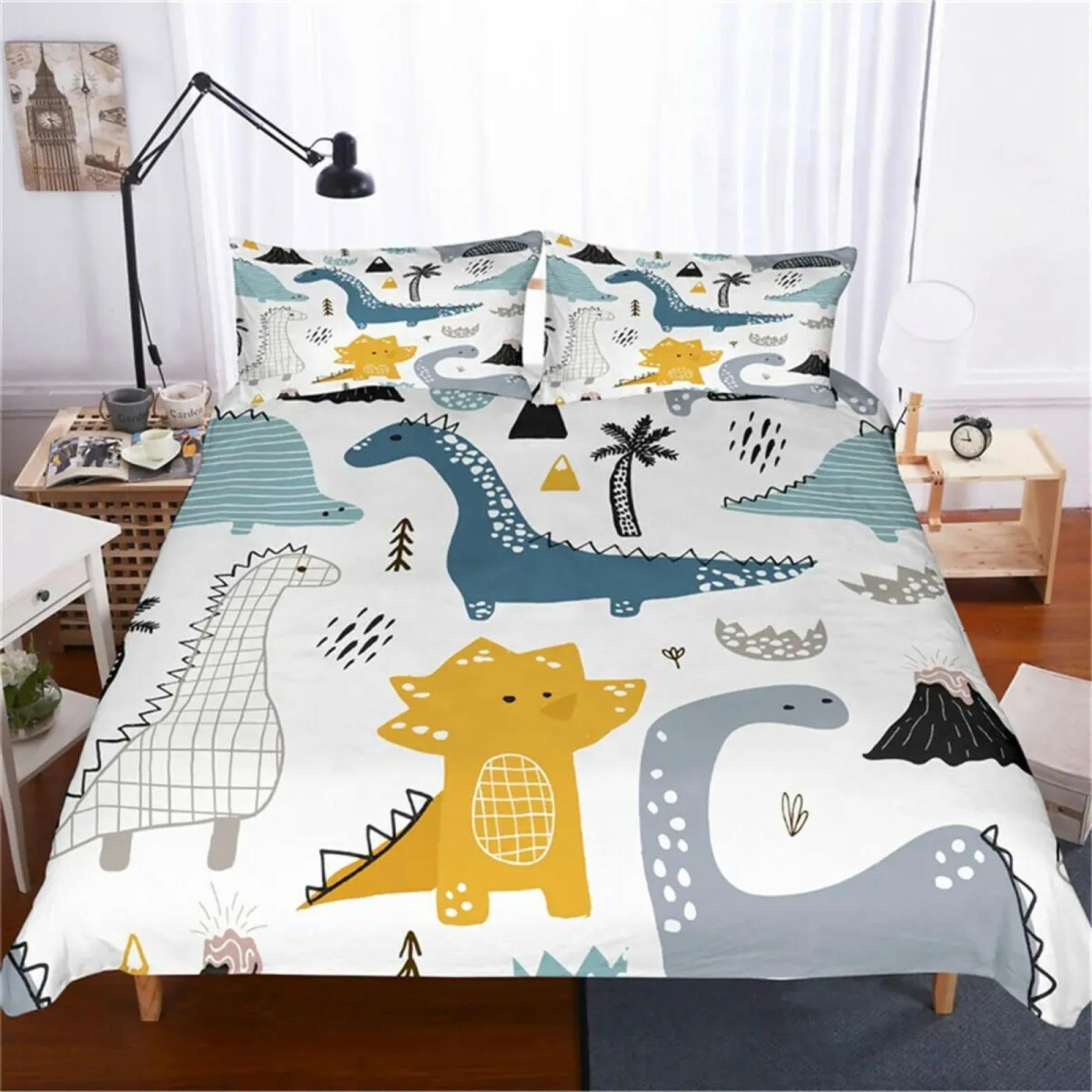 Parure de lit dinosaure garçon avec housse de couette imprimée 230x260 cm et taies