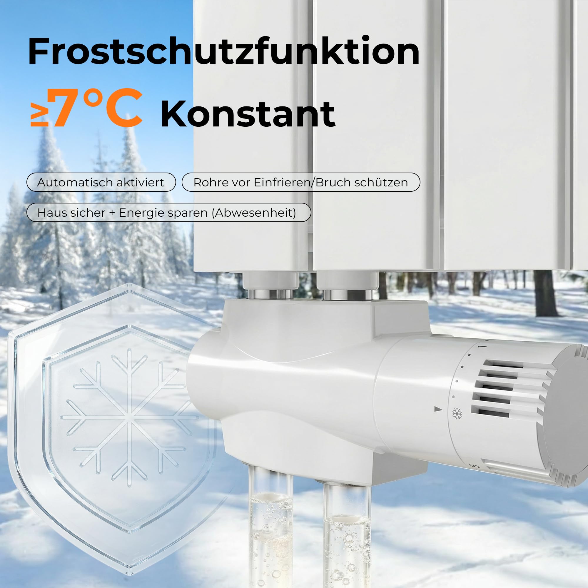 Multiblock Set für Heizkörper Anschlussarmatur mit Thermostat – Thermostatventil Hahnblock mit Frostschutz – für Eck/Durchgangsform – 50mm Mittelanschluss G1/2" – inkl. PEX Ø16 & Kupfer Ø15