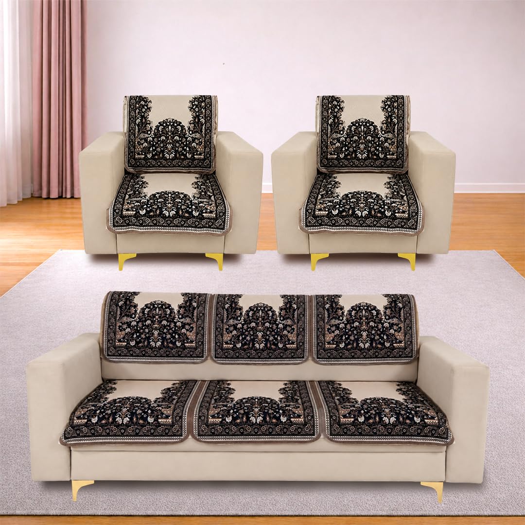 Homerz Premium 'Maharaja Paradise Series' Sofa Cover | Net Fabric Sofa Cover | Washable, Anti-Dust Backed & Wrinkle Resistant Cover (Beige Empress, 5 (3+1+1) Seater, Seat Cover with Backrest)-image-15