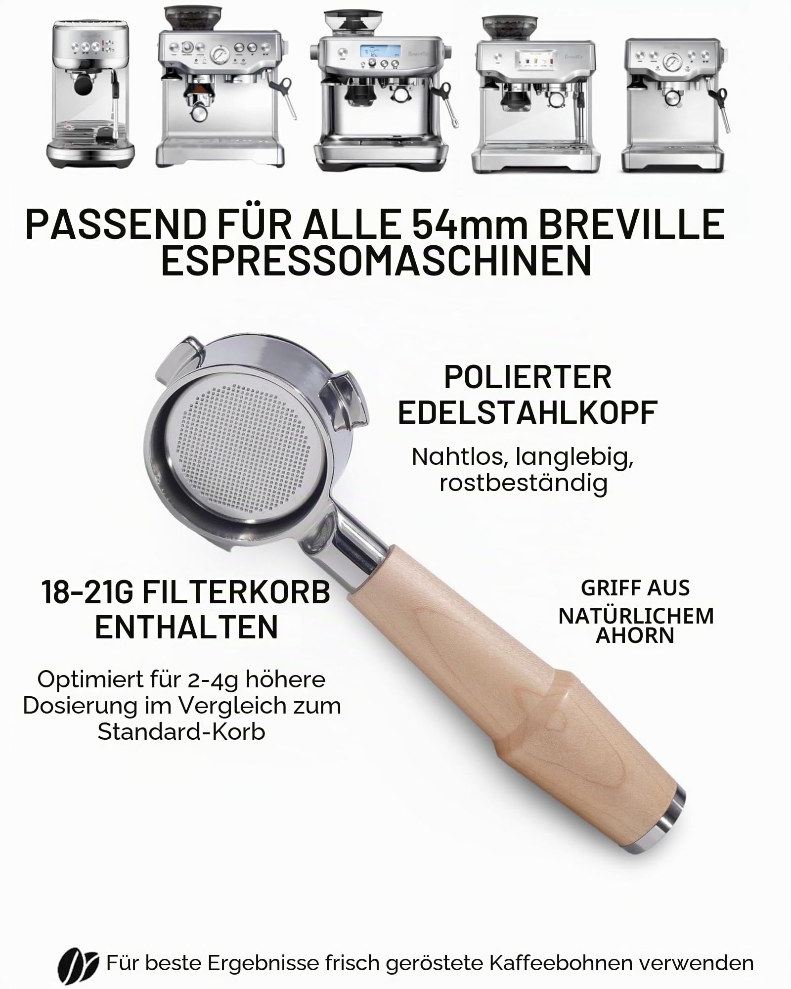 Siebträger Zubehör Set 54mm für Sage Ahorn & Buche – Bodenloser Siebträger, Kalibrierter Tamper, Tamperstation, WDT Tool & Kaffee-Verteiler Für Sage Barista Express, Pro, Touch & Bambino Plus