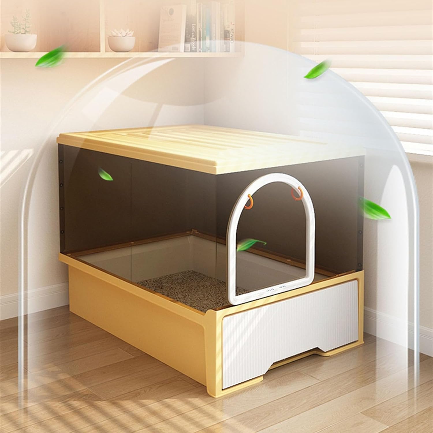 Litterbox Large Cat Litter Box with Lid & Scoop, Hooded Cat Toilet, Front Entry Top Exit Door, Easy to Install and Clean Cat Litter Tray(Gris)