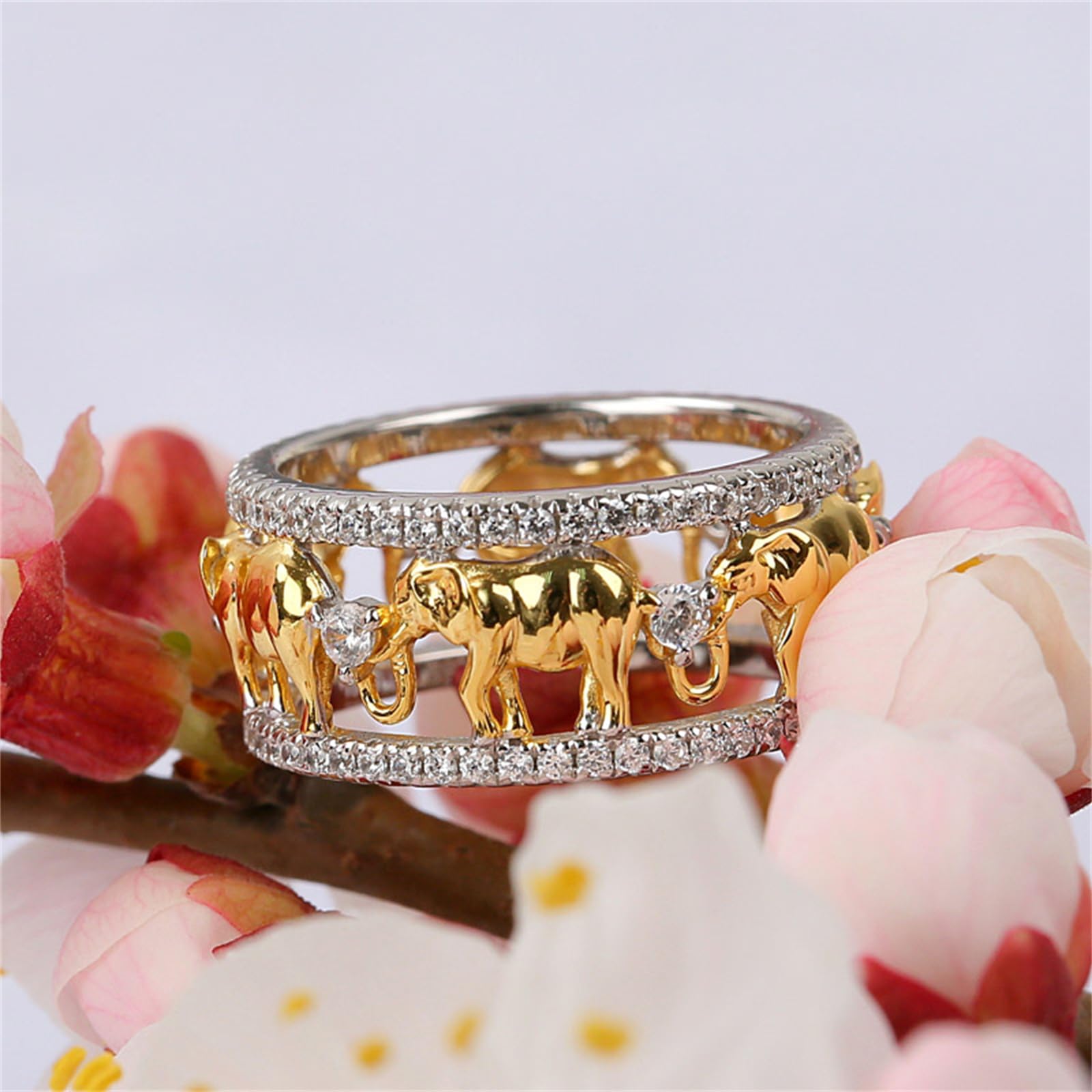 Jeulia 1,5 Quilates Elefante Anillo de Boda para Mujer, Chapado En Oro de 18 Quilates, Anillo de Compromiso Dos Tonos Circonitas Cúbicas Regalo Romántico Aniversario