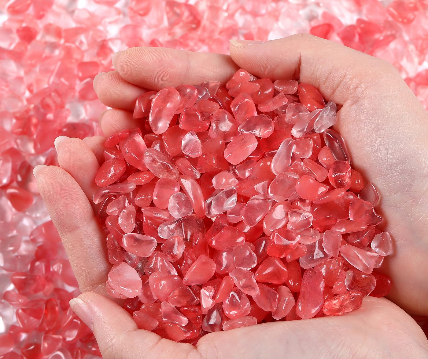 QINJIEJIE 0.9Lbs Cherry Quartz Crystal Chips Rocks for Plant Bulk Decorative Aquarium Gravel Stones Terrarium Sand Small Turtle Rocks Fish Tank