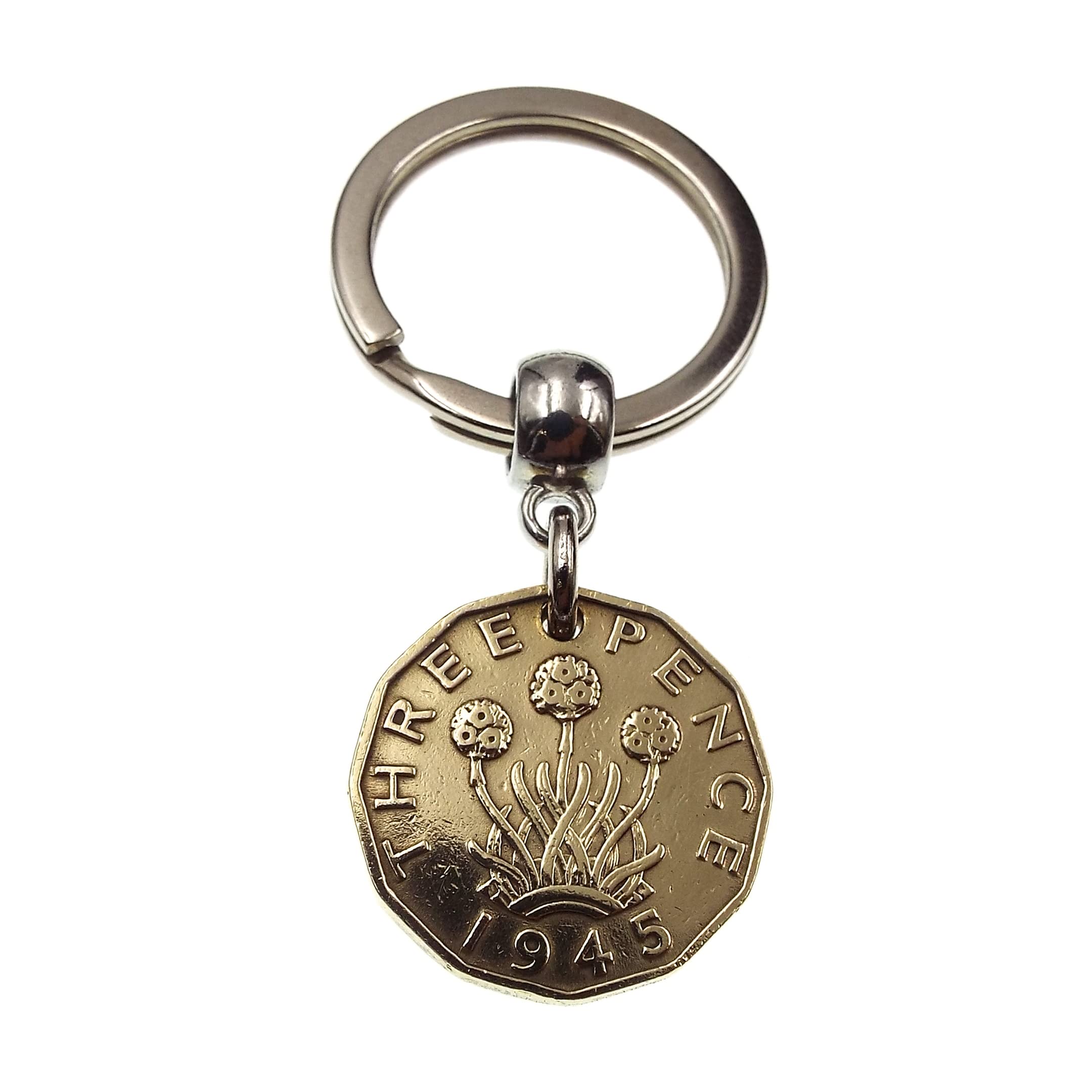 A Silver Dream 1945 Brass Threepence Coin Keyring Birthday Anniversary Retirement His Hers Men Women