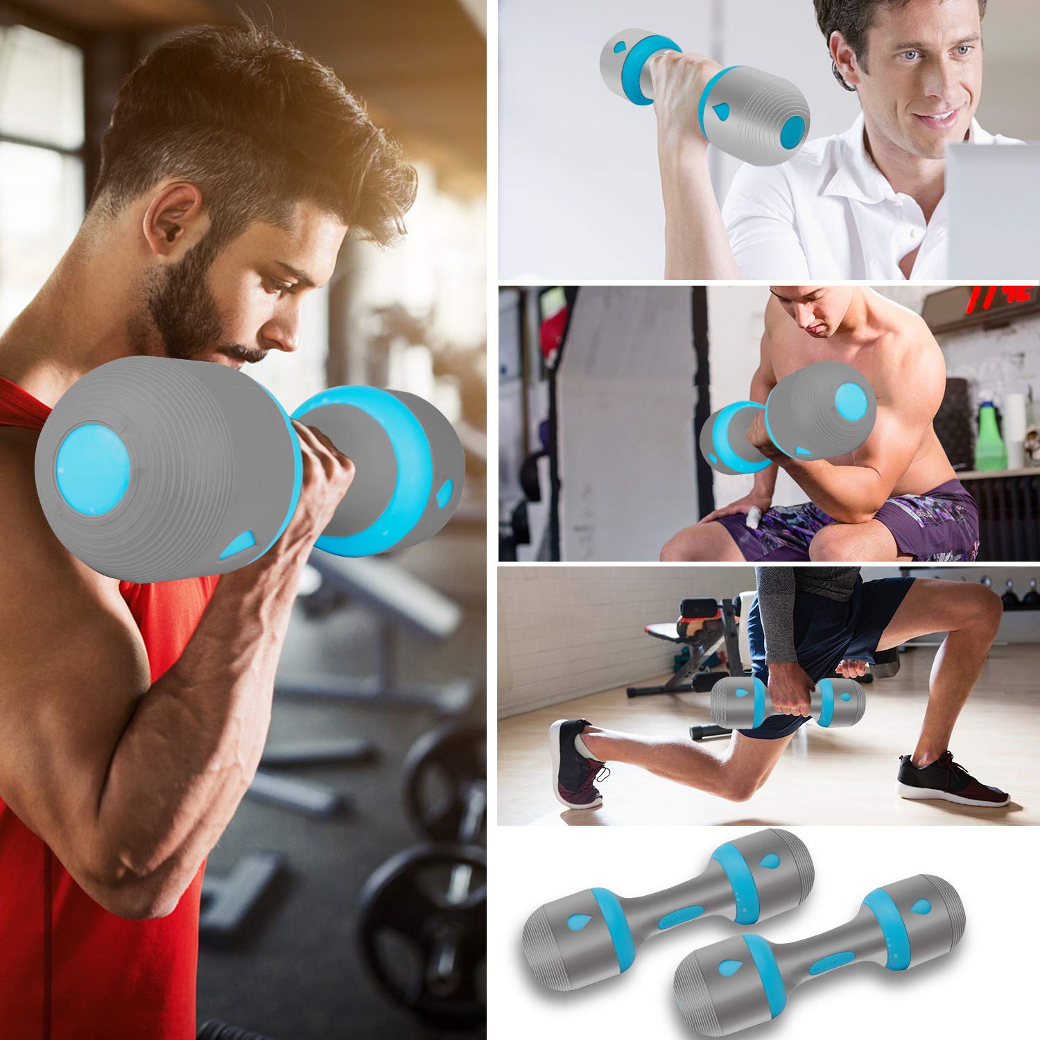 Manubri Palestra Regolabili 2 X 2 kg/2 x 5 kg per Donna e Uomo, 5 in 1 Manubrio Peso Regolabile Impugnatura in Neoprene Antiscivolo per Fitness, Palestra, Pilates, Allenamento Muscolare
