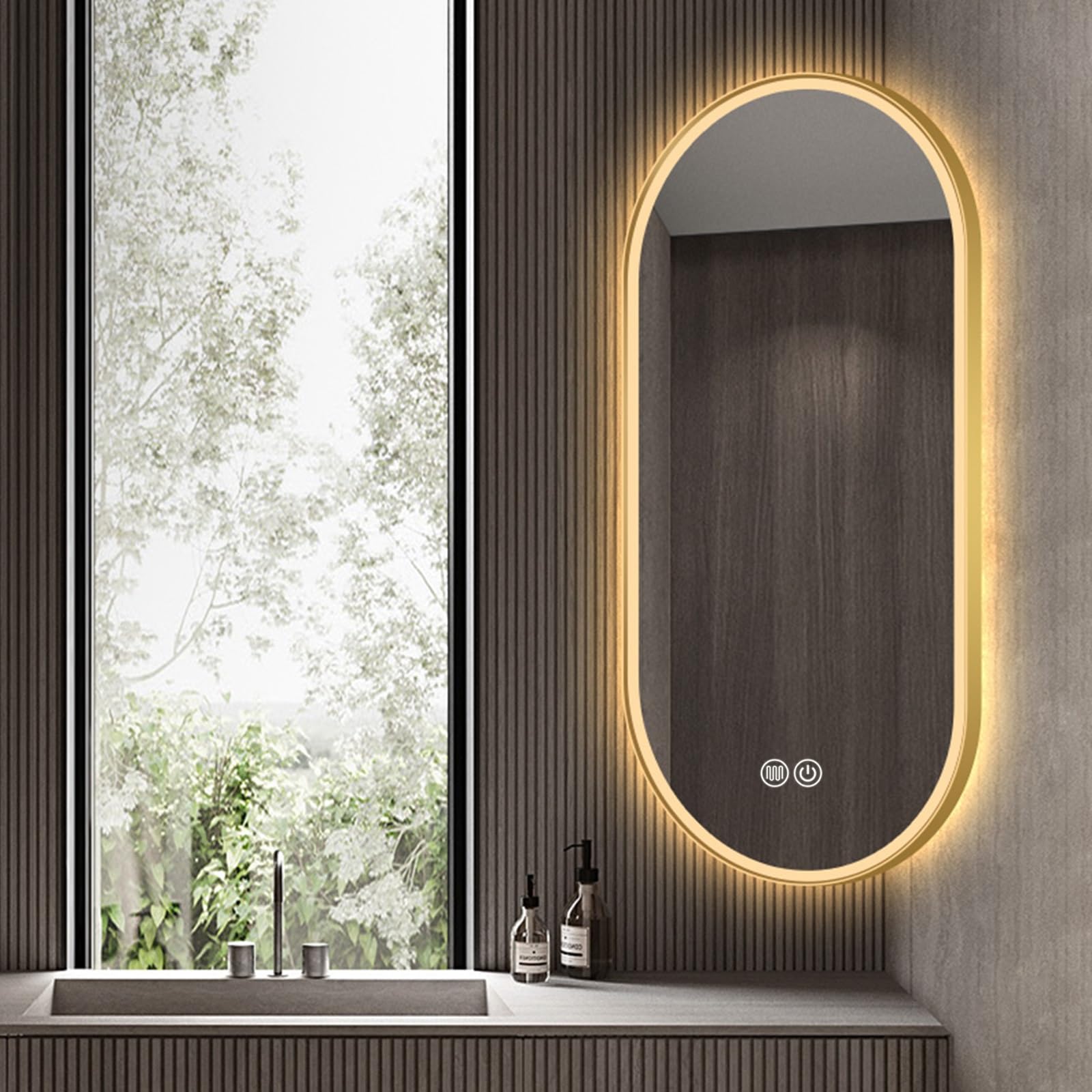 Jcgly Bathroom Corner Mirror with LED Lights, Oval Pivot Mirror with Swinging Articulating Arm and Metal Frame, CRI90+ Anti-Fog 3-Color Dimmable Makeup Mirror(Gold,20
