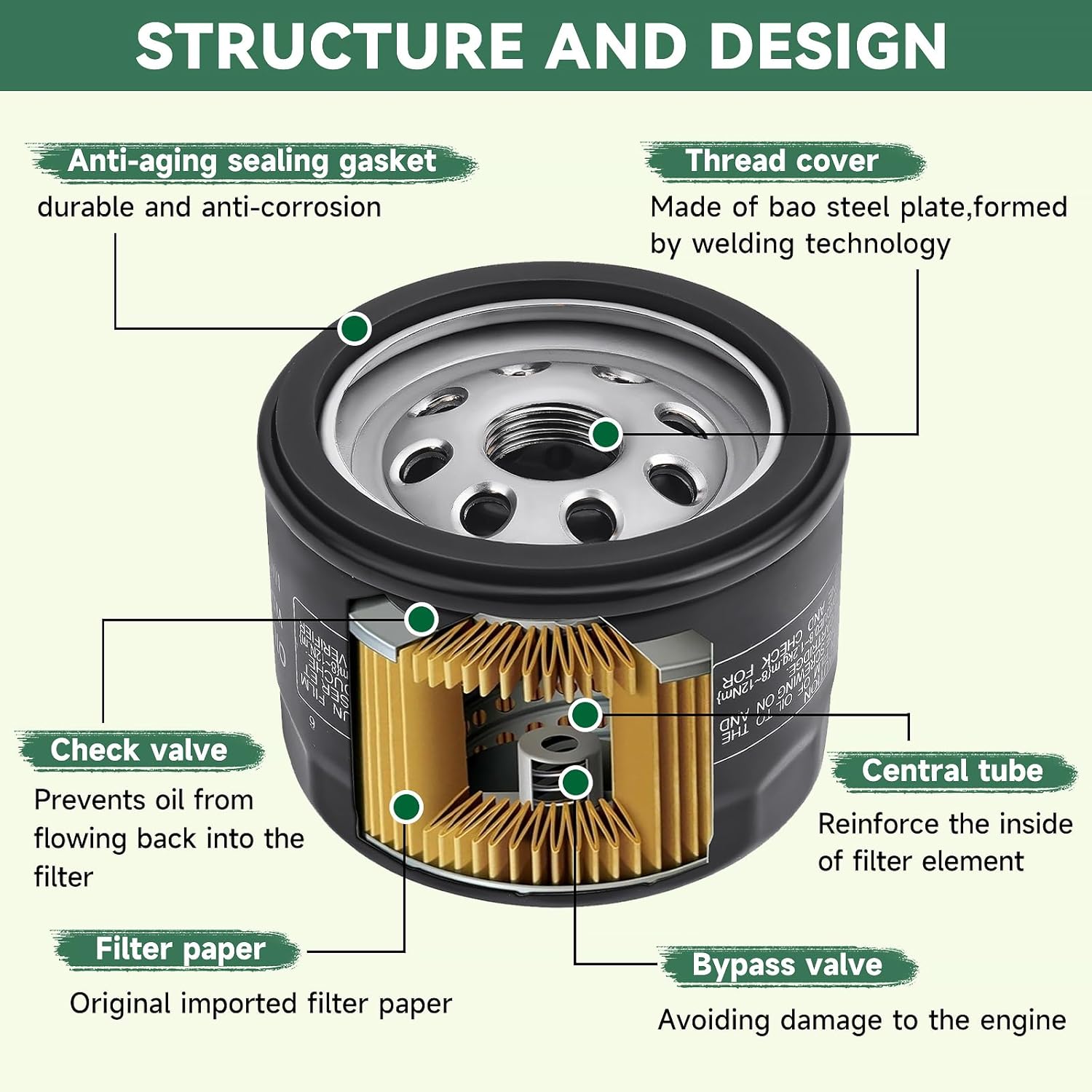 49065-0721 Oil Filter Compatiable with k-awasaki FR730V FX730V FR691V FS691V FR600V FX691V FS651V FR651V FX600V Engines Replace 49065-7007 6Pcs