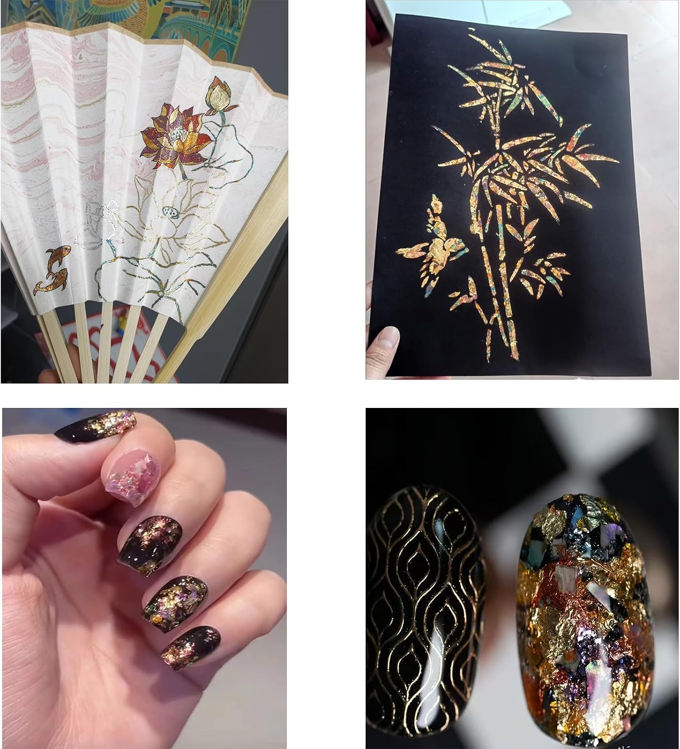 BLWAFY Gilding Flakes Leaf Flakes Gilding Variegated Gold Foils for Art Supplies,Resin,Nails,Painting,Crafts (Multicolor&Rainbow)