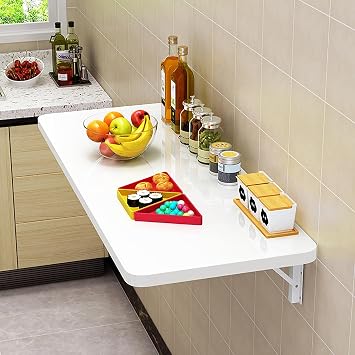 Wall Mounted Drop Leaf Table,Floating Down Table Folding Computer Desk Collapsible Workbench For Home Office,Laundry,Garage,Basement Bar,Study,Bedroom,KitchenWhite,Folding Table, Small Spaces Office