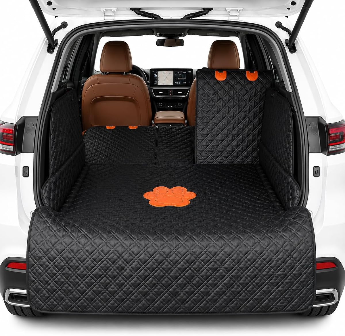 SUV Cargo Liner for Dogs,60/40 Split Seat Access,Waterproof Dog Trunk Cover | Feature: 60/40 Split Access | Material: Waterproof PU Leather | Protection: 15.5" Side Flaps & 19.5" Bumper Flap