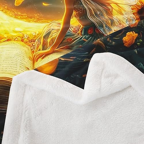 Miniatura 4 de Manfei Fairy Girl Throw Blanket Yellow Sunflower Moon Fuzzy Blanket for Kids Princess Room Decor, Flower Girl Blanket for Bed Couch Sofa, Soft and