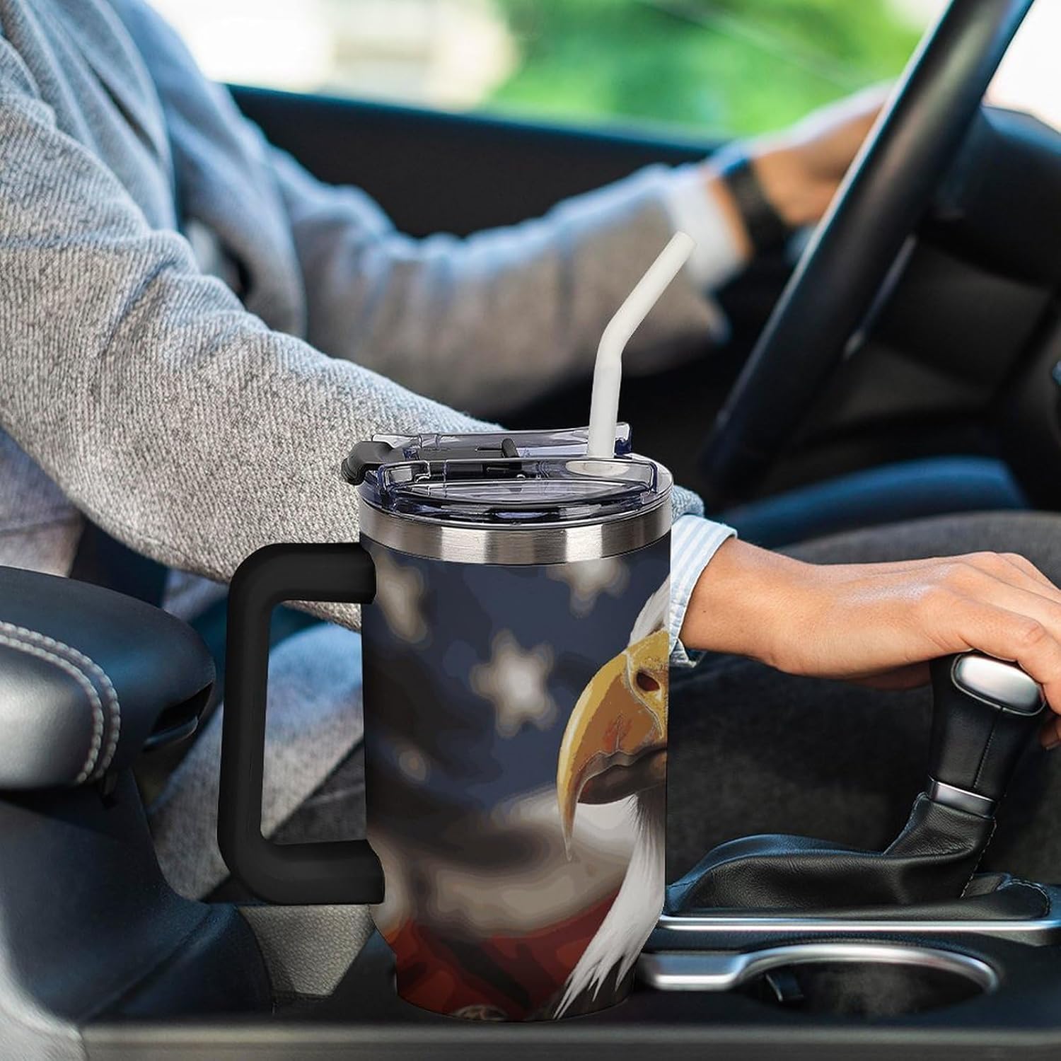 40 Oz Tumbler with Straw And Lid Bald Eagle US Flag Pictures Insulated Travel Coffee Mug Stainless Steel Water Bottle Vacuum Insulated Tumblers for Sport Work Car Travel Weekends