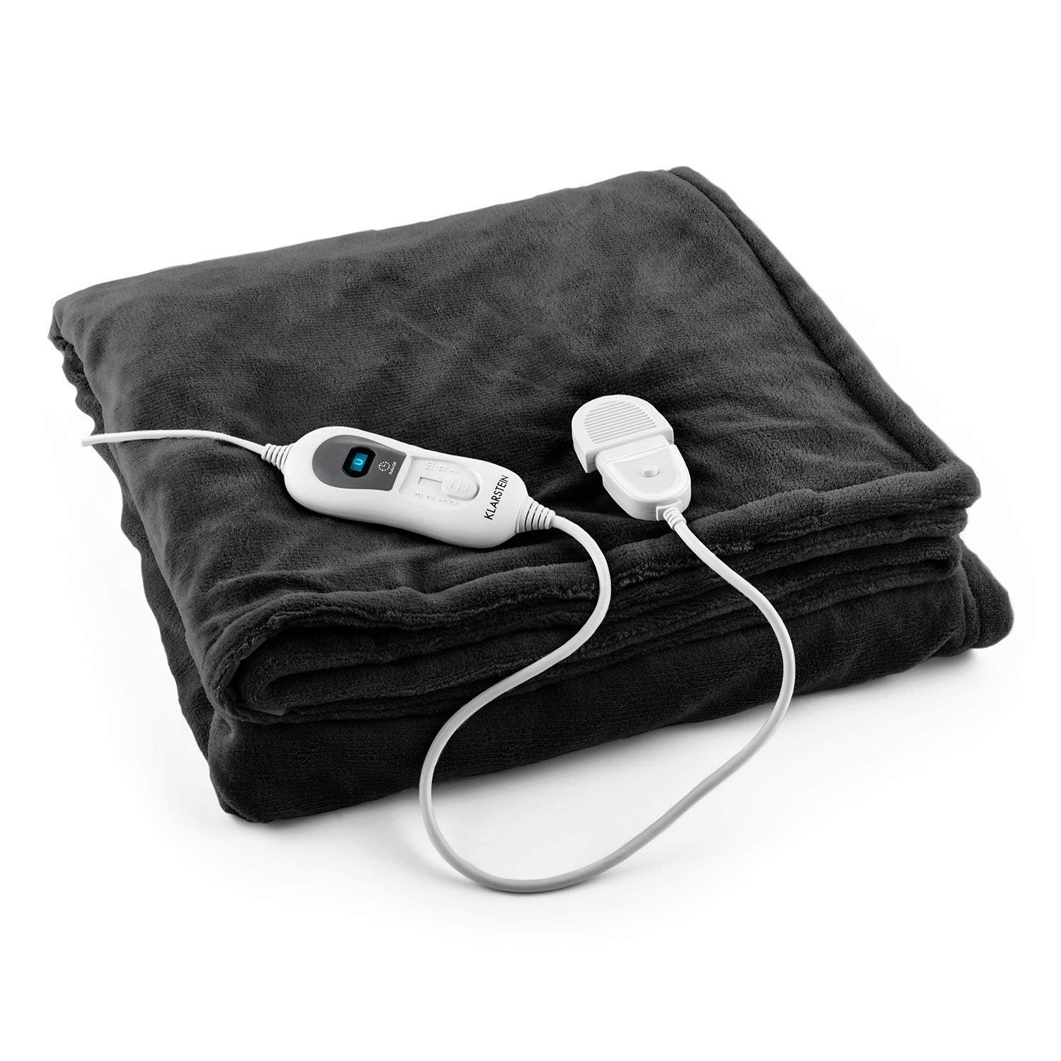 KLARSTEIN Dr. Watson - Manta eléctrica, Potencia 120W, Temporizador, Apagado automático, 35-45 °C, Apto Lavadora, Manta eléctrica Grande, Mando extraíble, 3 Niveles, 180 x 130 cm, Negro