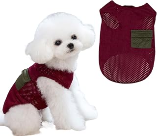 Summer Mesh Shirt for Dogs and Cats, Lightweight Breathable Vest with Cute Pocket, Soft Fabric for Warm Weather (Wine Red, XL)