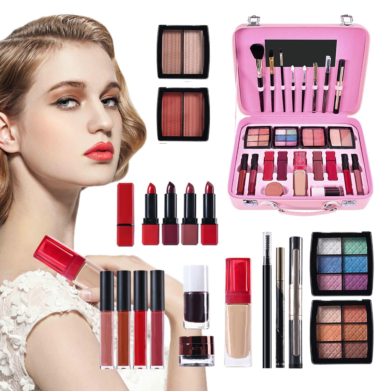 Kit De Maquillaje Para Niñas Paleta Cosmética Portátil | Set De Maquillaje De Larga Duración Para Principiantes Impermeable para Damas Madres Abuelas Novias Cumpleaños y Citas