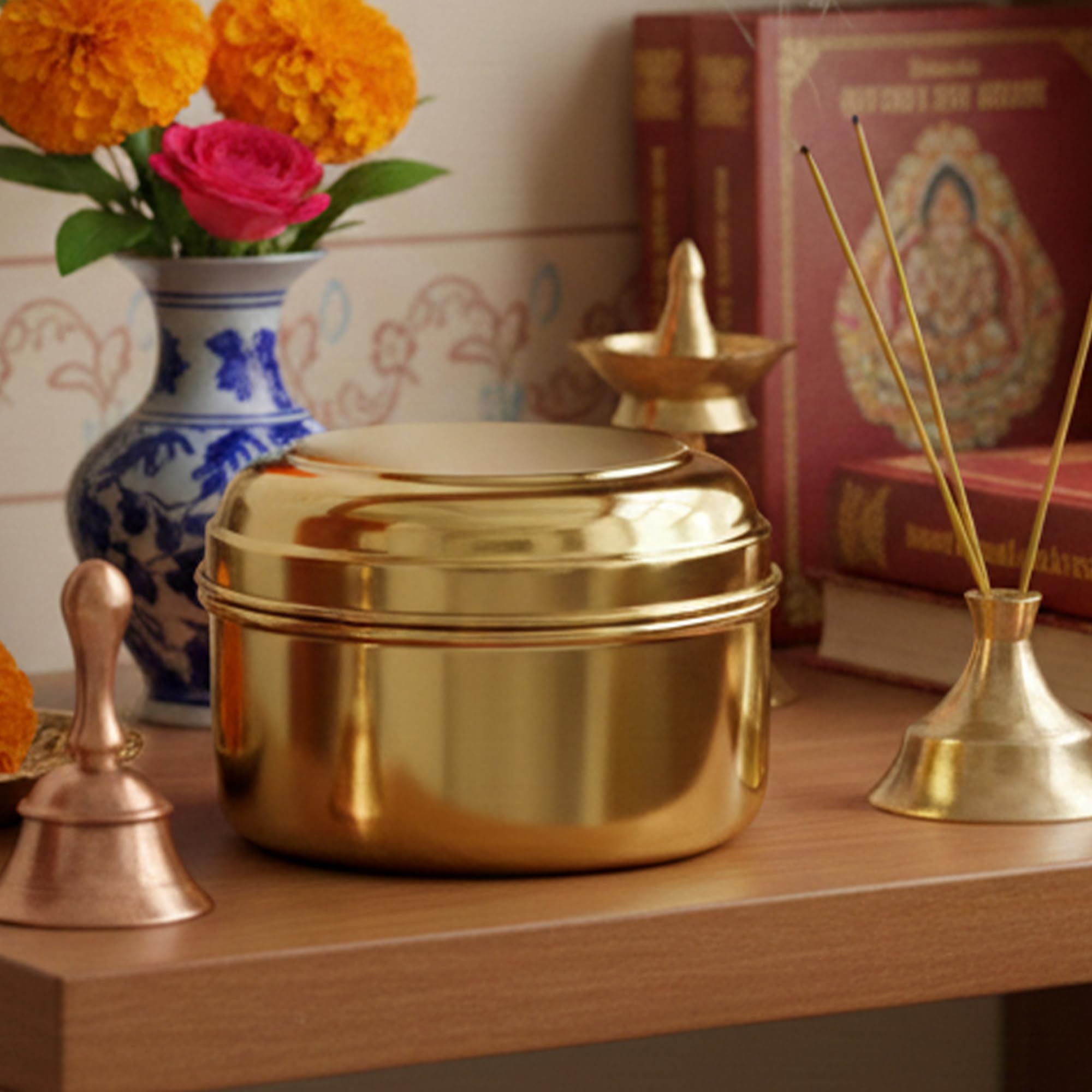 Putrika Tradition Handcrafted Brass dabba|Prasadham Box| Pital Dabbi |Mandir | Tiffen | Lunch| Roli |Dry Fruit | Diwali Gift best for Return gift (medium) 2
