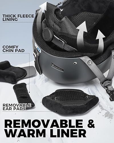 Miniatura 7 de VICTGOAL Casco de esquí para adultos, hombres y mujeres, casco de snowboard con orejeras, carcasa de ABS y casco de nieve de espuma EPS ML tamaño