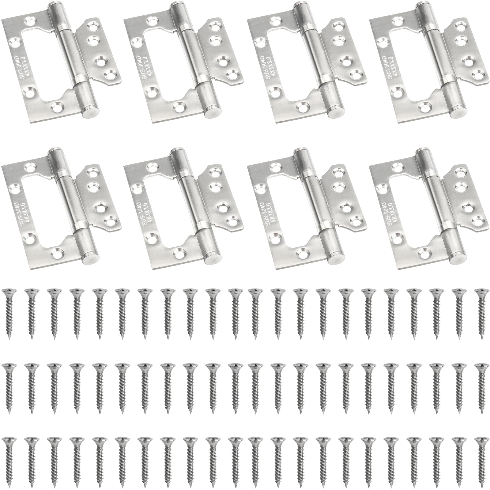 YGNNBC 8PCS Recessed 304 Stainless Steel Door Hinges丨8Pcs 72 x 105cm with Screws, 4 Inch Hinges, Ball Bearing Hinges