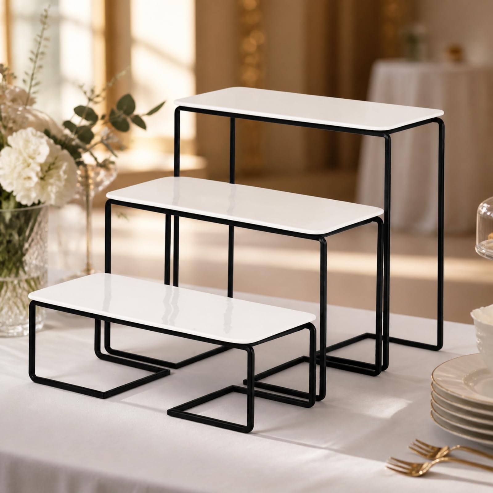 MagiDeal 3 Pezzi Alzatina Buffet Nero Alzata in Ferro Minimale Supporto Espositivo per Ristorazione Alberghiera