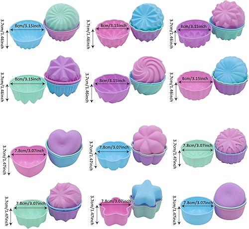 Miniatura 6 de To encounter Paquete de 48 tazas de silicona para hornear cupcakes, forros antiadherentes de grado alimenticio, moldes de silicona reutilizables de