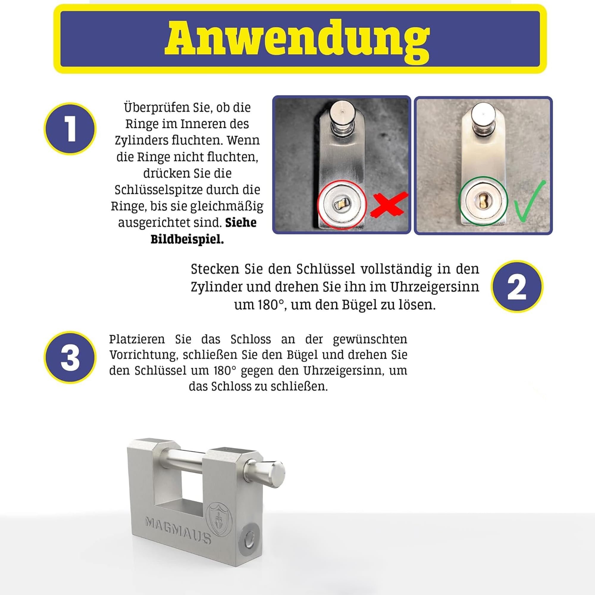 Magmaus® RTL70 Schwerlast Wetterfestes Vorhängeschloss mit 3 Schlüssel - 10 mm Schnittfester Bügel, Anti-Bohr Zylinder, Edelstahl & Rostfrei | Sicherheitsschloss für Schuppen, Tor, Container, Garage