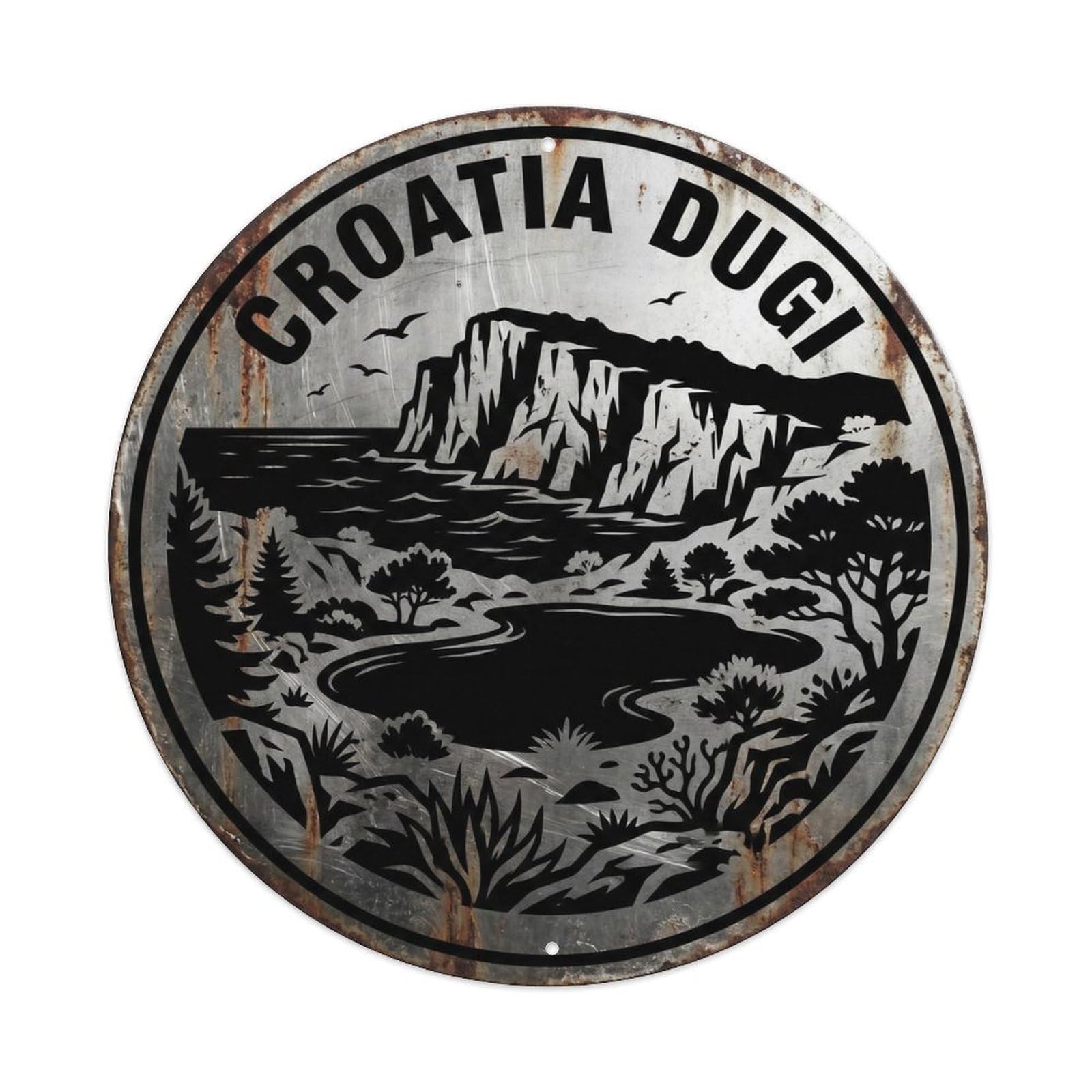 Este 8X8inch Style Dugi Cliffs Croatian Graphic Contrast Seaside Scenery Metal Tin Sign