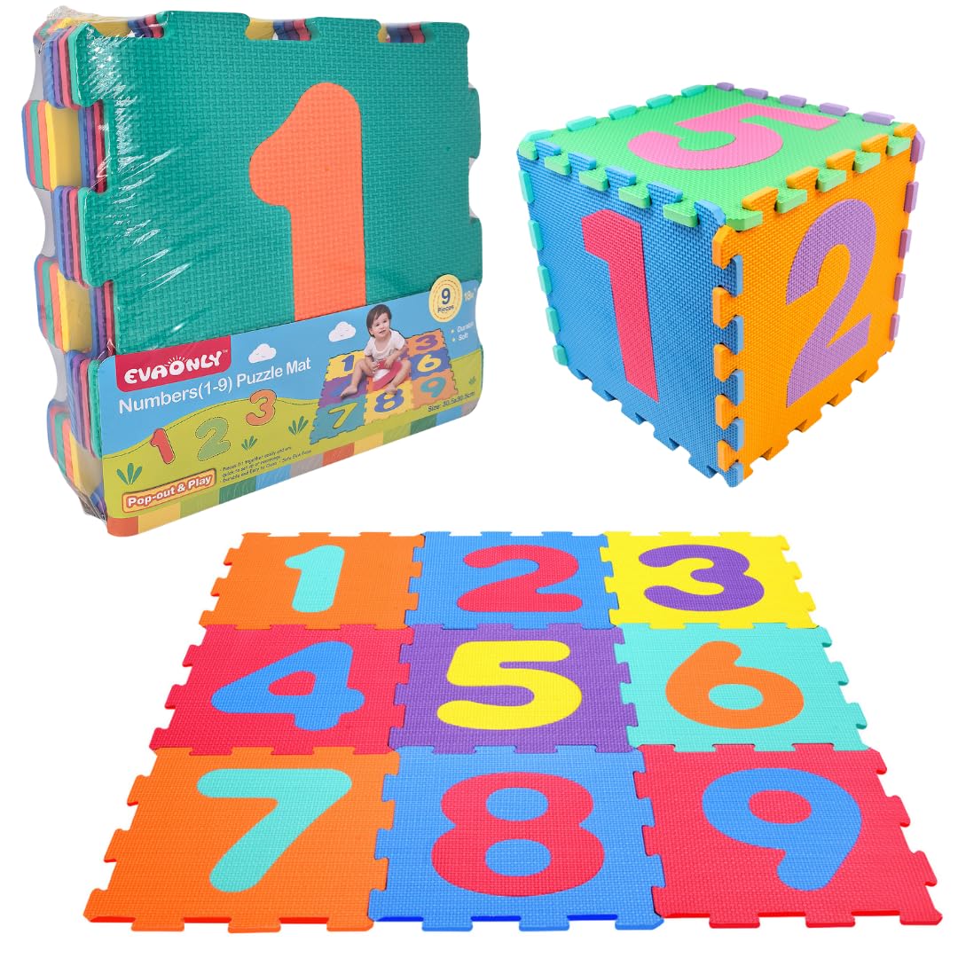 Daniel James Number Foam Mats - 9-Piece Interlocking Puzzle Mat with Pop-Out Numbers 1-9 for Baby, Toddlers & Kids - Soft EVA Foam Play Mat for Home, Nursery & Play Room - 91.5cm x 91.5cm