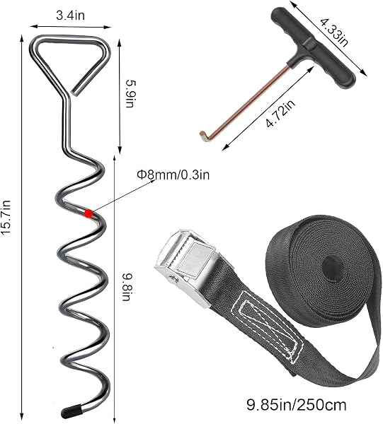 4 Sets De Piquets d'ancrage Robustes pour Trampoline Kit d'ancrage Au Sol- Piquets en Acier Galvanisé Inoxydables pour Trampoline Jardin avec 4 Sangles Solides (Argent) - 2