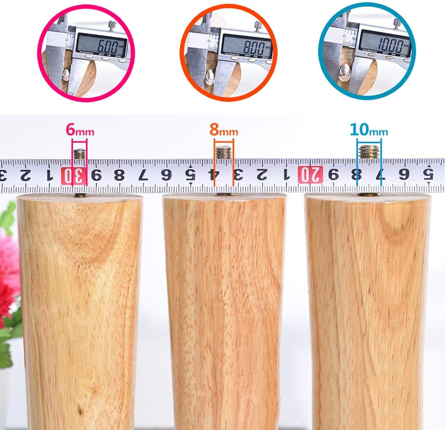 Juego de 4 husillos for Muebles de Madera Maciza, Mesa y sillas de sofá de Repuesto cónicas de Madera de Nogal con Rosca M10 (Color : Oblique, Size : 30cm/11.8inch)