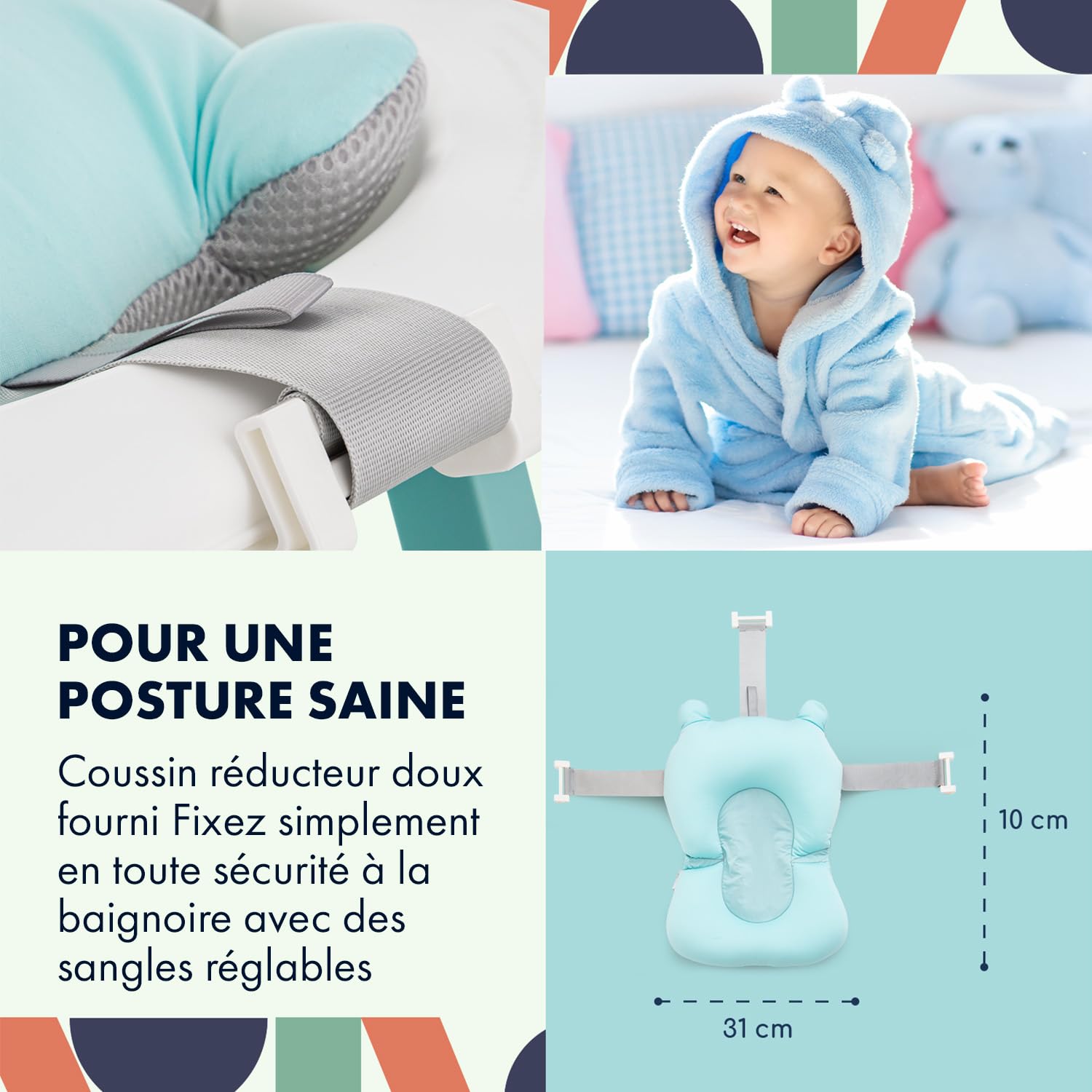 Babify Shower Baignoire pliable pour bébé - Coussin inclus - Pliage ultra compact - Antidérapant - Couleur Menthe - Nouveau modèle