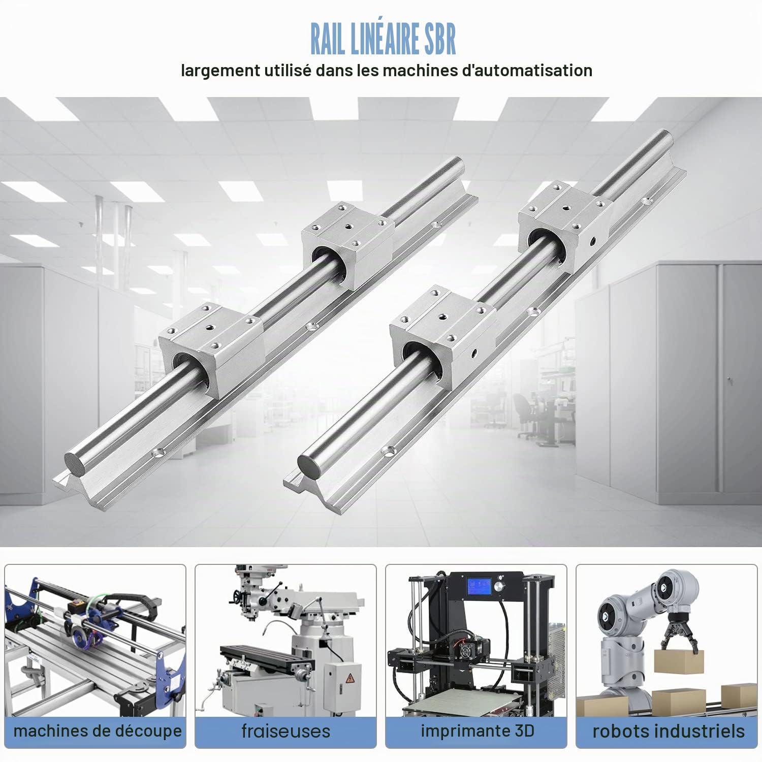 CNCMANS Lot de 2 rails de guidage linéaires SBR12-1500 mm - En acier inoxydable - Avec 4 blocs coulissants SBR12UU - Pièces CNC pour appareils automatisés (SBR12-1500 mm)