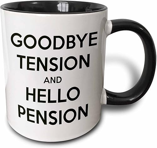 Miniatura 4 de 3dRose Goodbye Tension and Hello Pension - Taza de dos tonos, color blanco y negro, 11 onzas, multicolor