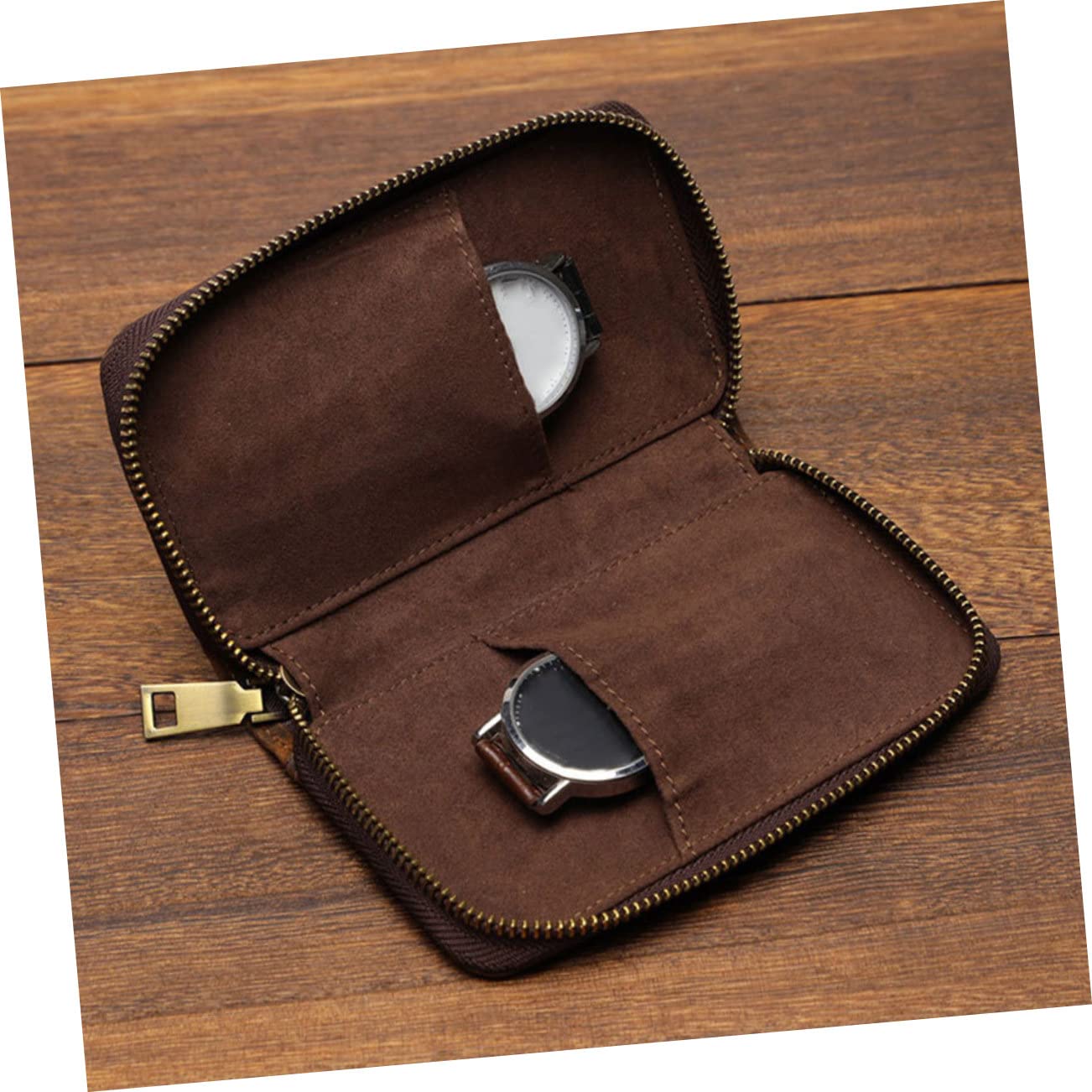 Cabilock Leder Uhrenetui Reise Organizer Tragbare Aufbewahrungsbox Mit Robustem Reißverschluss Für Herren Damen Geschäftsreise Kompakte Uhrenbox