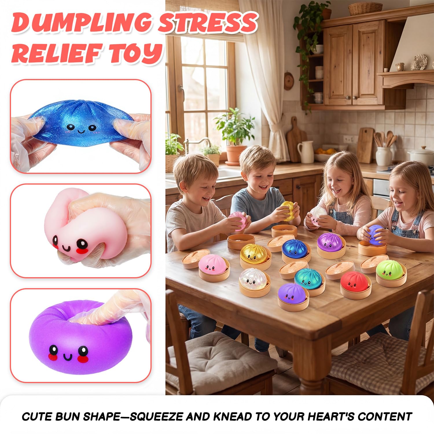 Dumpling Squishies Toy,Glitter Mystery Squishy Dumpling Box,Colorful Dumplings Stress Fidget Toys,Soft Anxiety Relief Sensory Squeeze for Toddler,Boys,Easter Basket Stuffers for Kids(Glitter Clear) - 4
