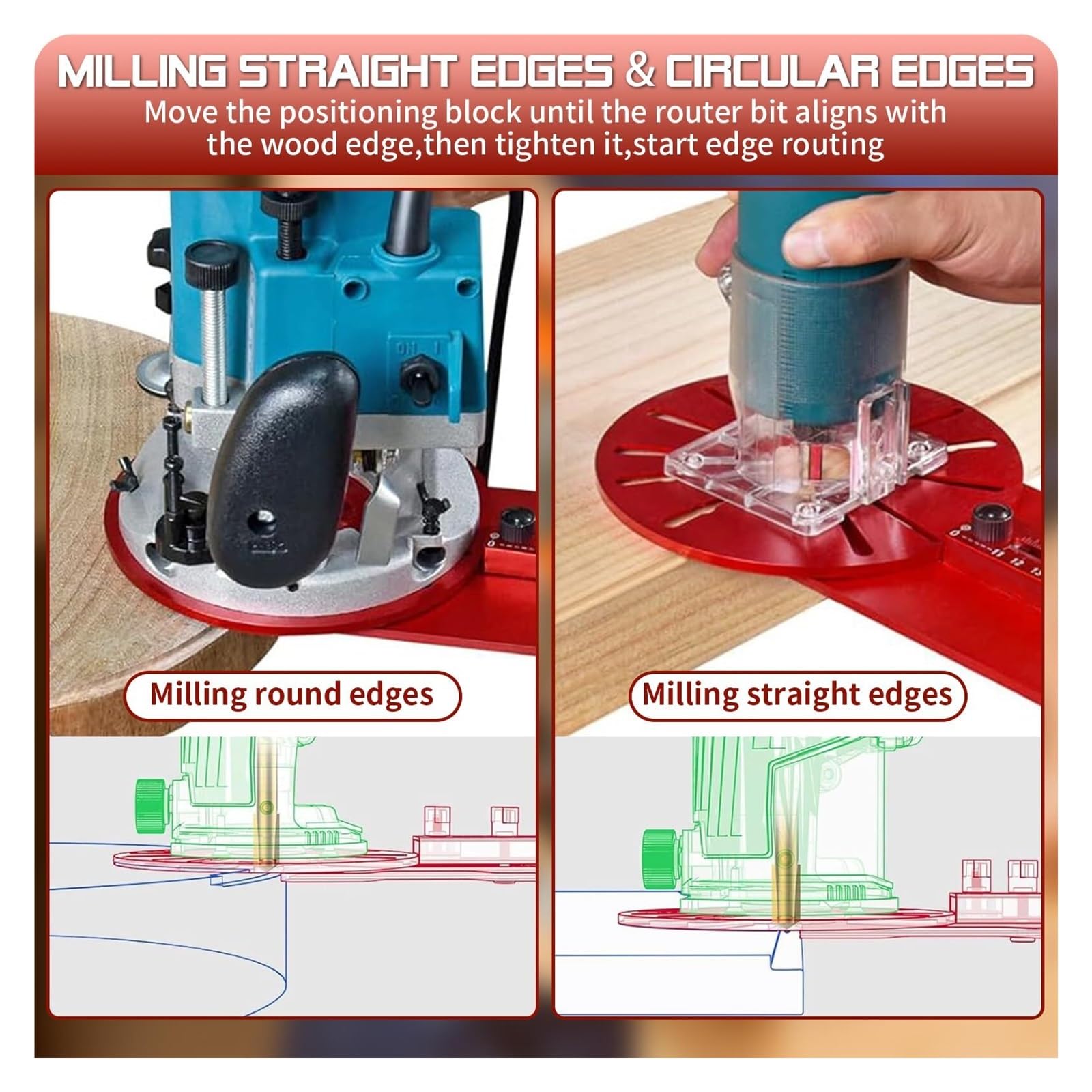 5 in 1 Router Circle Cutting Jig, Guida per la lavorazione del legno in alluminio per router, staffa regolabile della scanalatura di fresatura