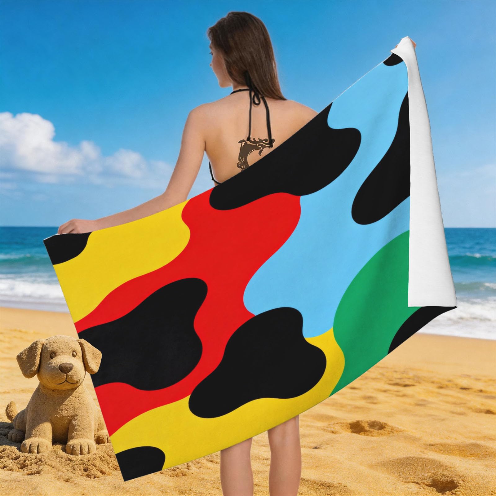 Leichong 3D Abstract Art Beach Towel Microfiber Soft Quick Dry for Adults, Geometry Bath Towel Lightweight Soft Absorbent for Travel Swimming Pool Sports, 75 x 150 cm