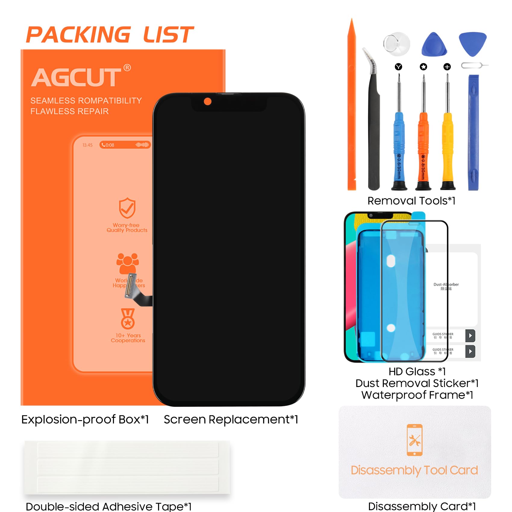 AGCUT Écran LCD pour iPhone 14 LCD Affichage pour iPhone 14 A2882 A2649 A2881 A2884 A2883 6,1" Incell 3D Touch LCD Display Ecran Replacement Tactile Numériseur Complet avec Réparation - Noir