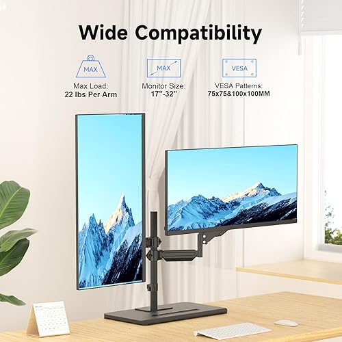 Miniatura 2 de Suptek Soporte independiente para monitor dual de hasta 32 pulgadas, soporte de monitor más alto con capacidad de carga de 22 libras, brazo de