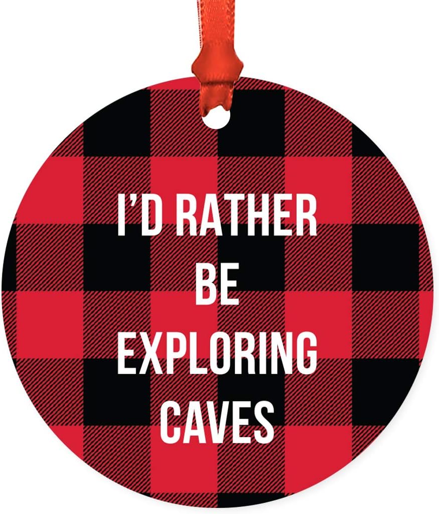 Andaz Press Funny Quirky Hobby MDF Wood Christmas Tree Ornament Gift, I'd Rather Be Exploring Caves, 1-Pack, Birthday White Elephant Ideas Coworker Him Her, Includes Ribbon