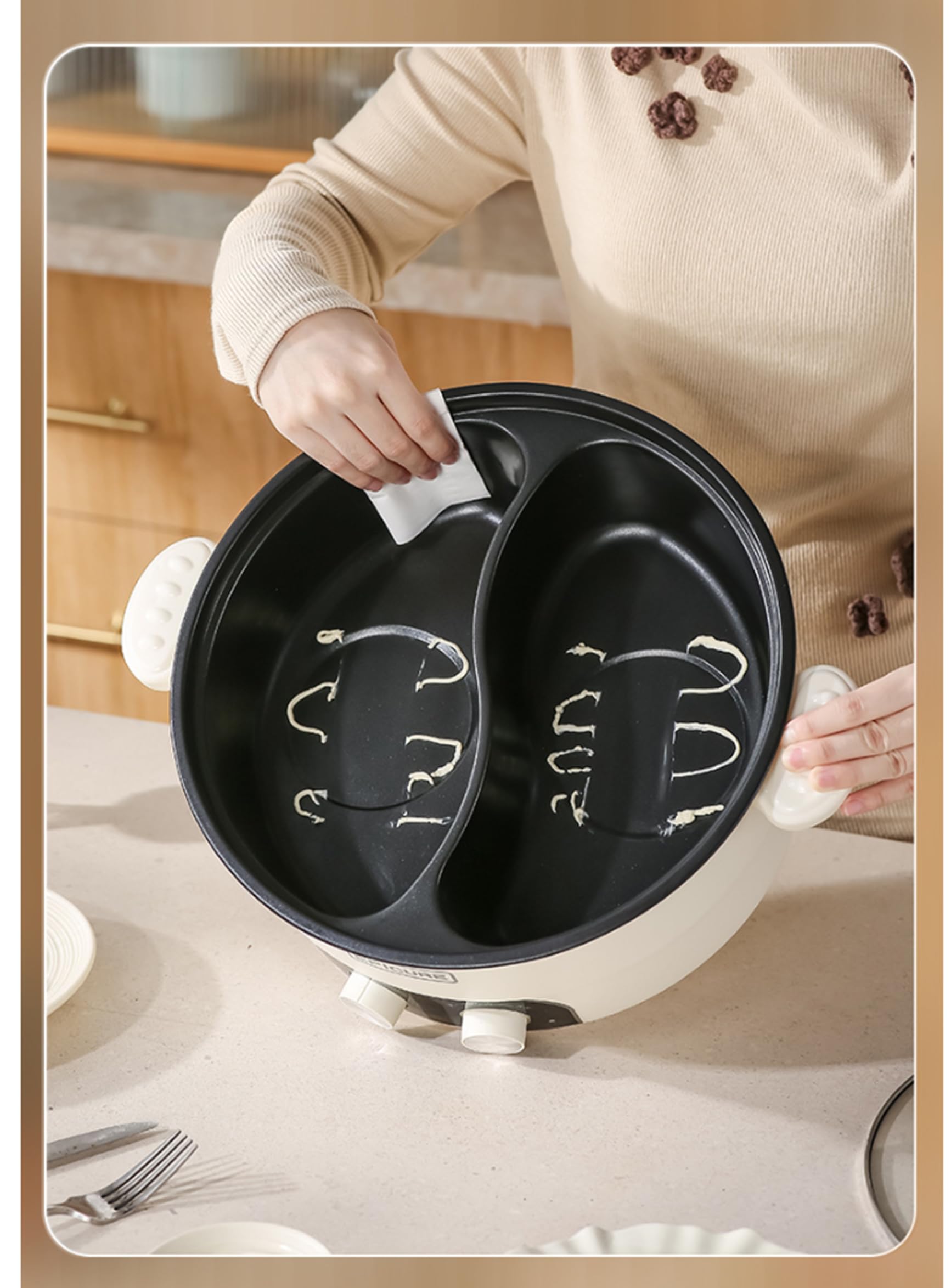 Cazuela eléctrica, Cocina y olla lenta, olla eléctrica multifuncional caliente, máquina de fondue china de dos sabores, con enchufe europeo (6.5L)