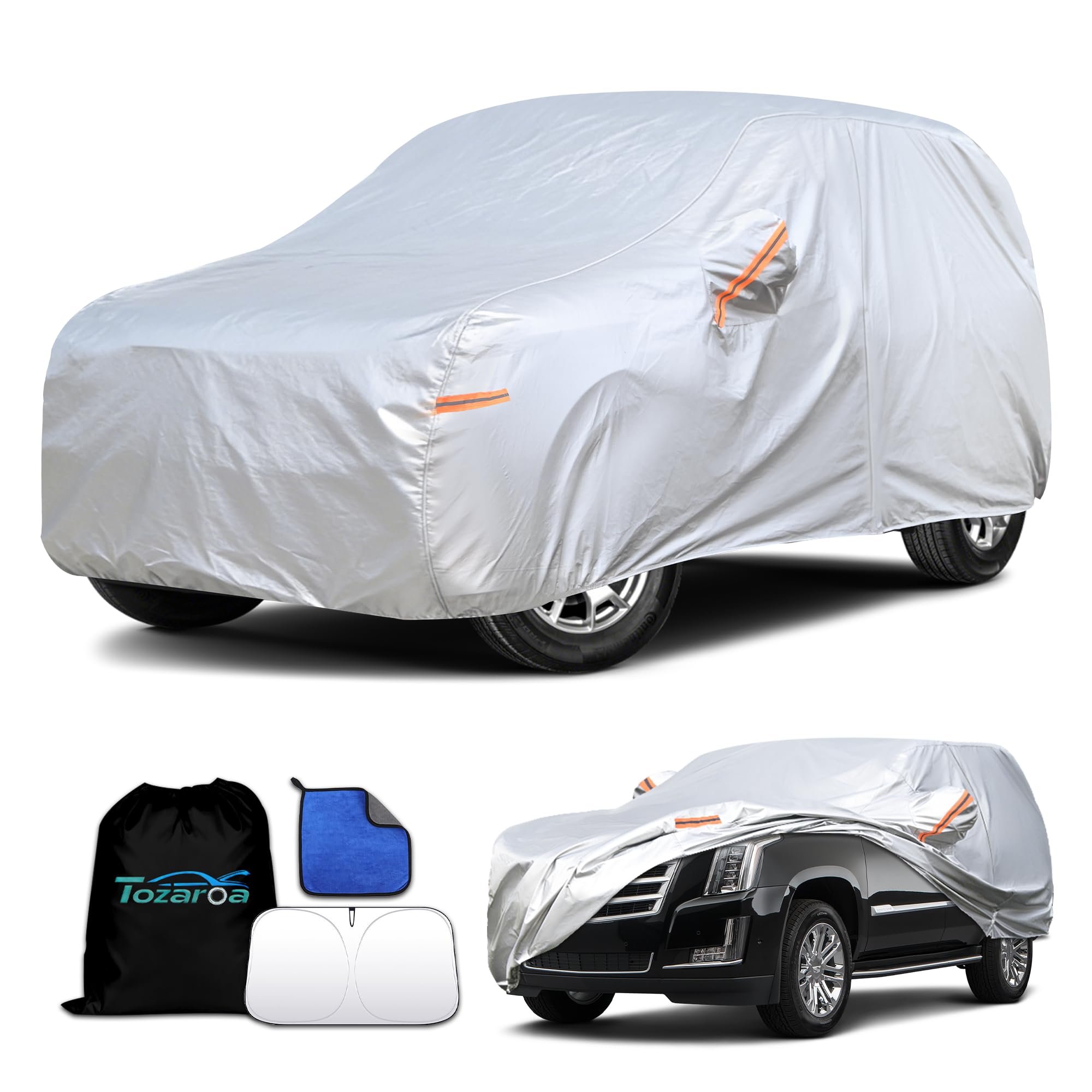 Car Cover Waterproof All-Weather,Heavy-Duty Outdoor Full Exterior Automobiles Snow Cover for SUV 181-190 inch,with Sun Visor,Anti-Scratch Cotton Lining & Zippered,Towel&Storage Bag — view 30
