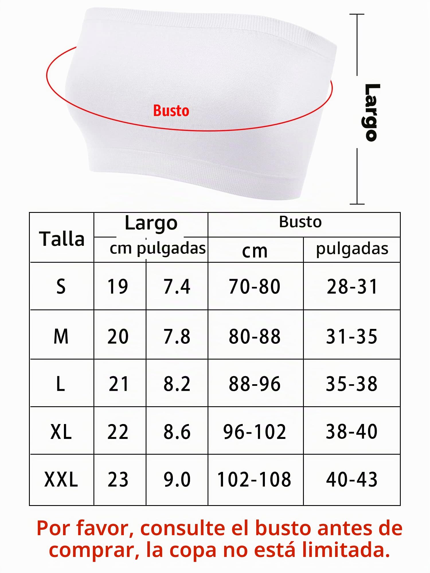 Sujetadores sin Tirantes Bandeau Mujer Top Tubo sin Relleno Deportivo Elástico