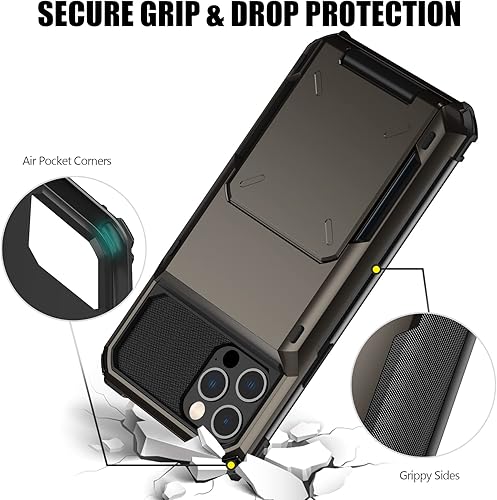 Miniatura 5 de Nvollnoe Funda para iPhone 1212 Pro con tarjetero almacena 5 tarjetas Funda de doble capa resistente a prueba de golpes para iPhone 12 con ranura