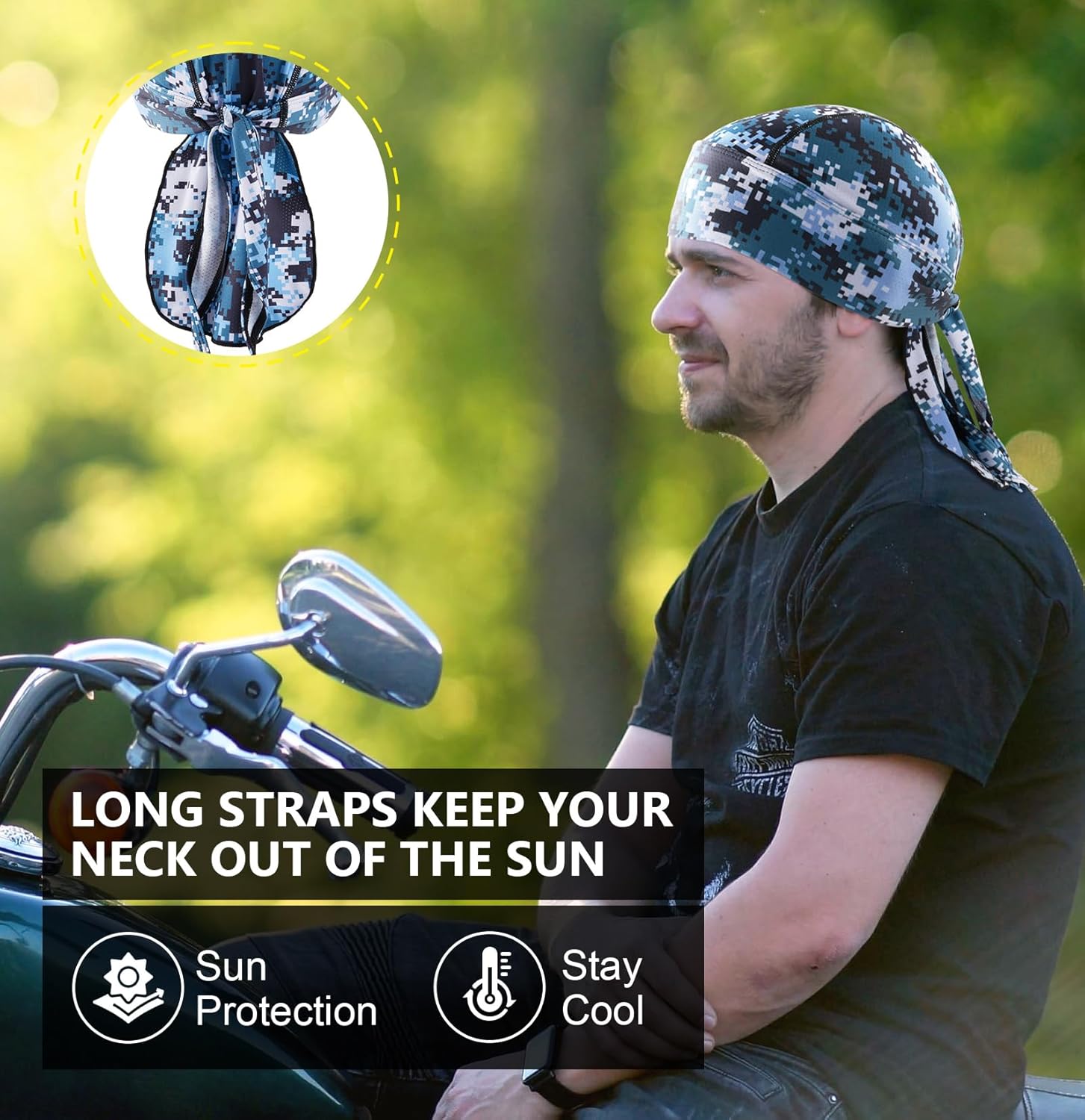 MELASA Cooling Do Rags Skull Cap Helmet Liner, Sweat Head Wraps Bandanas for Men Running Cycling Motorcycle - Image 5