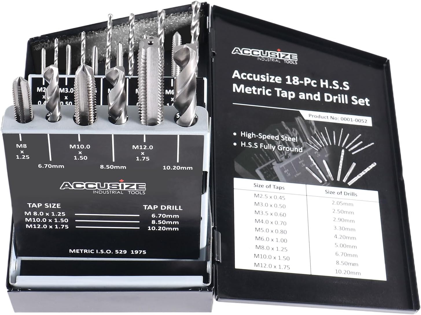 18 Pcs/Set H.S.S. Tap & Drill Set, Metric, 0001-0052