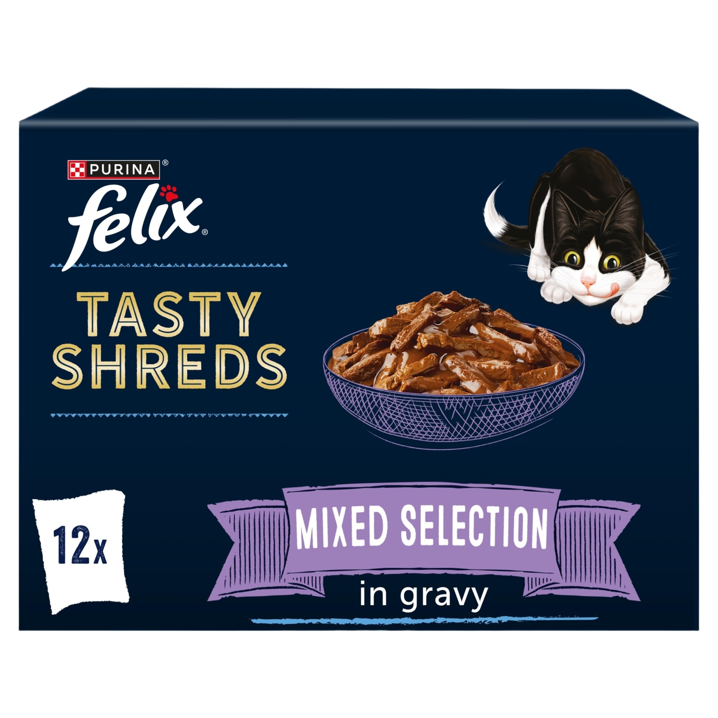 FELIX Tasty Shreds Mixed Selection in Gravy Wet Cat Food 12x80g (Pack of 4)