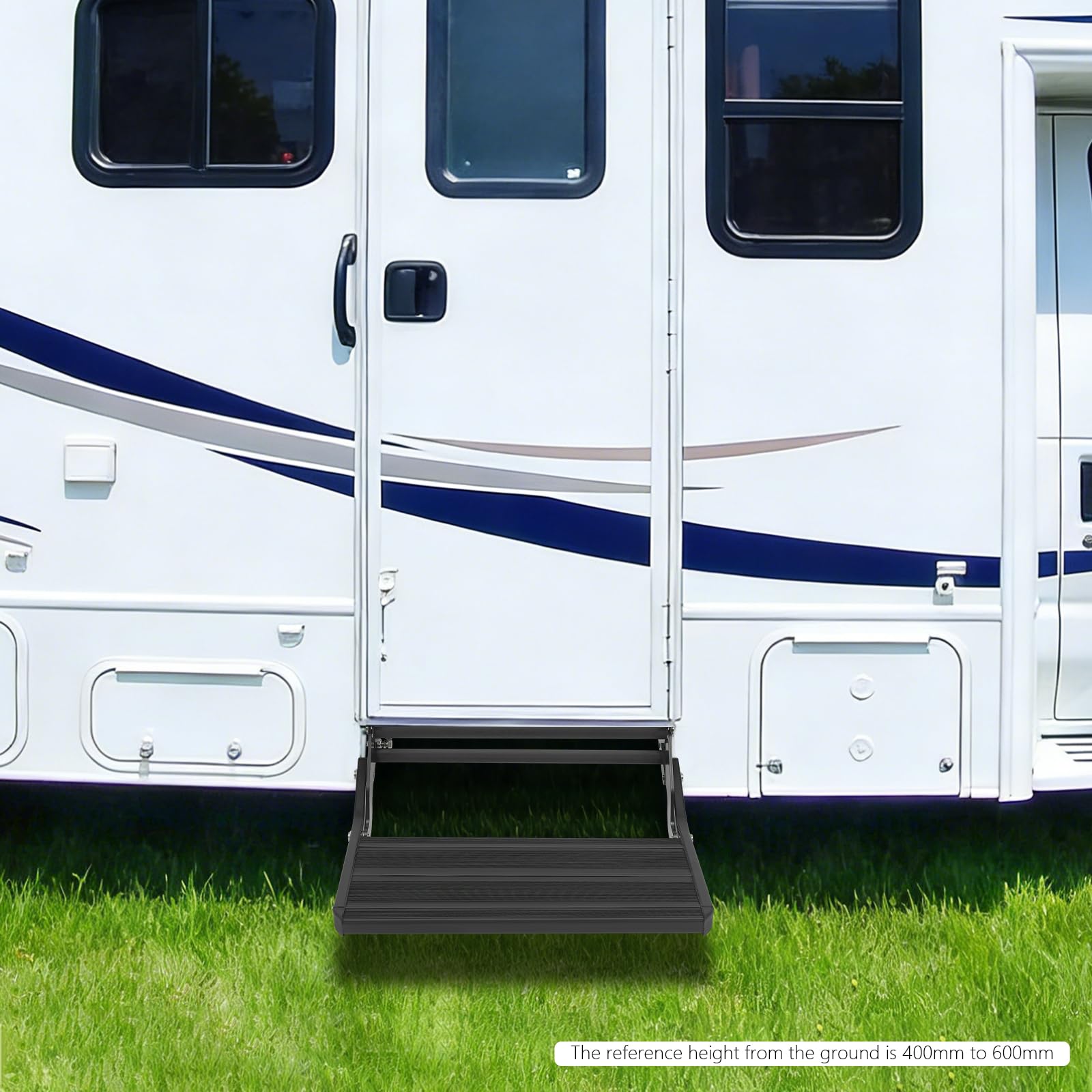 1 gradino per roulotte, pieghevole, manuale, portata 200 kg, antiscivolo, per camper, camper, colore nero